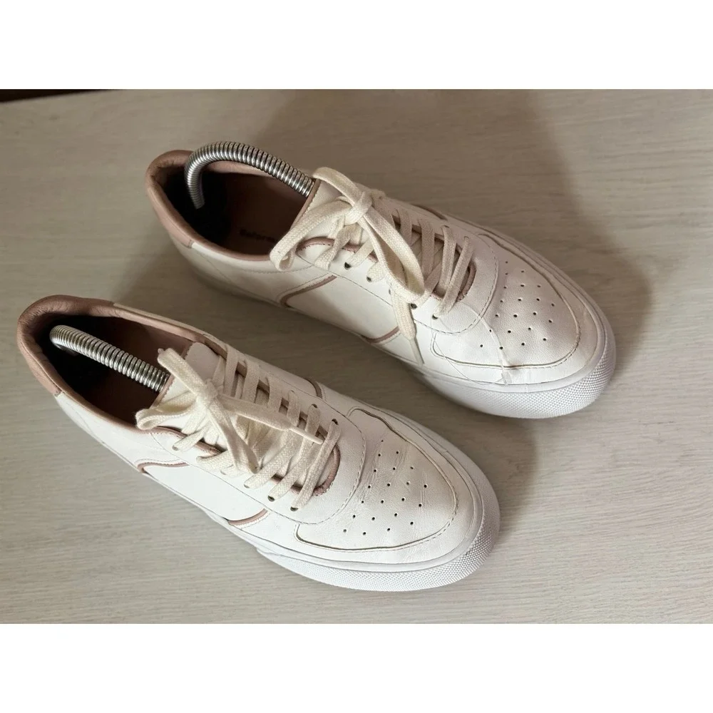Reformation Harlow Leather Low Top Sneakers White Blush Pink Sustainable Shoes
